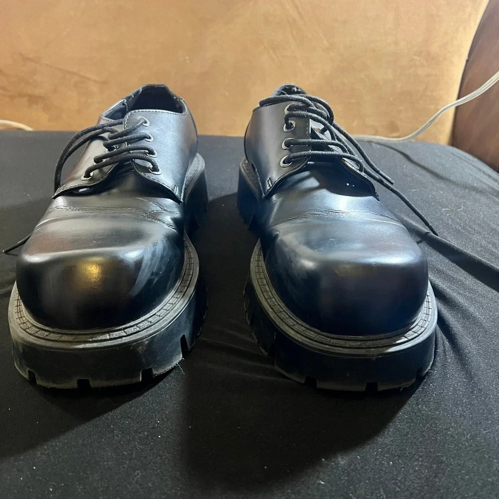 Zara Mens Black Chunky Lug Sole Derby Shoes Square Toe Lace Up Size 44 US 11